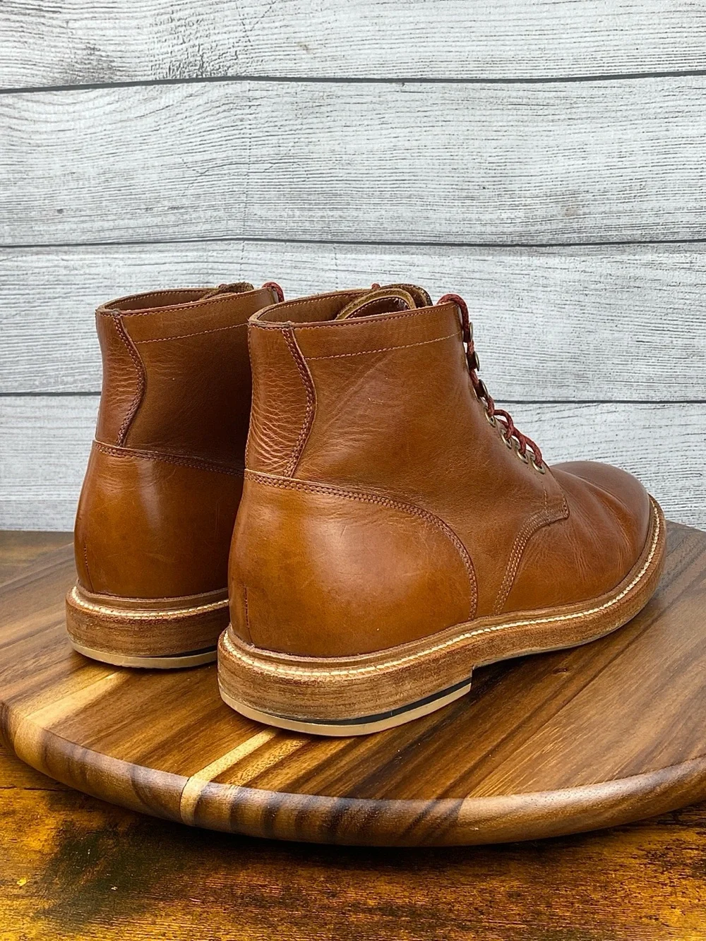 Grant Stone Diesel Saddle Tan Leather Plain Toe Boot Men’s Size 10 D